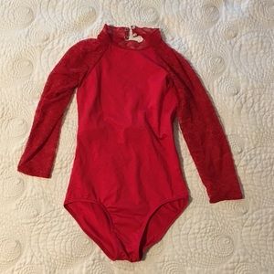 Quarter Sleeve Red Lace Leotard by Suffolk